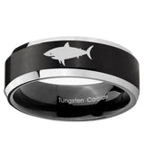 10mm Shark Beveled Brush Black 2 Tone Tungsten Ring