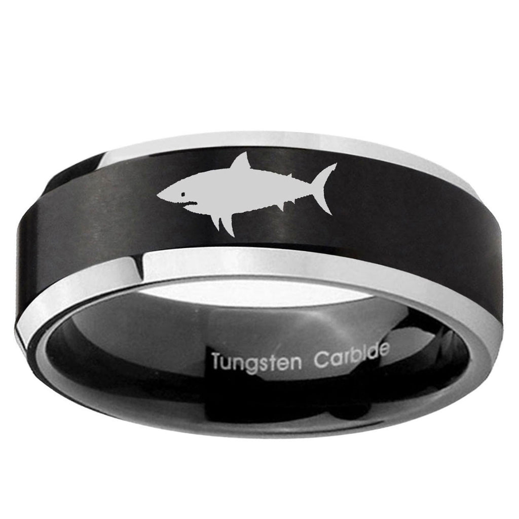 5MM Shark Beveled Two Tone Black Tungsten Wedding Rings