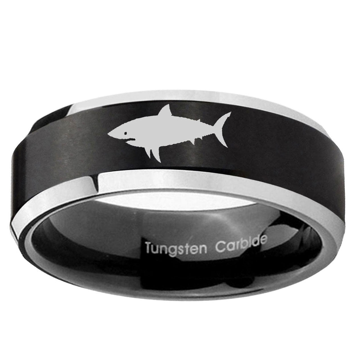 5MM Shark Beveled Two Tone Black Tungsten Wedding Rings