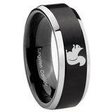 8mm Squirrel Beveled Edges Brush Black 2 Tone Tungsten Mens Bands Ring