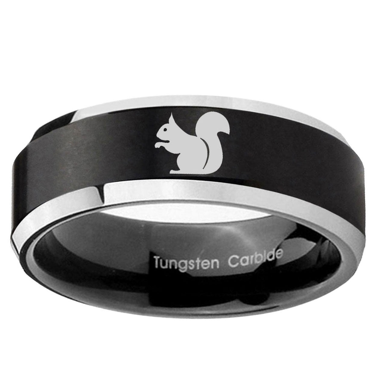 10mm Squirrel Beveled Brush Black 2 Tone Tungsten Ring