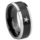 10mm-Cowboys-Star-Beveled-Brush-Black-2-Tone-Tungsten-Mens-Ring-Engraved
