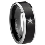 8mm Cowboys Star Beveled Edges Brush Black 2 Tone Tungsten Mens Bands Ring