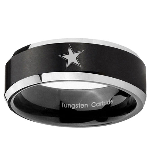 10mm Cowboys Star Beveled Brush Black 2 Tone Tungsten Ring