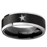 5, 8mm Cowboys Star Beveled Edge Brush Black 2 ToneTungsten Ring