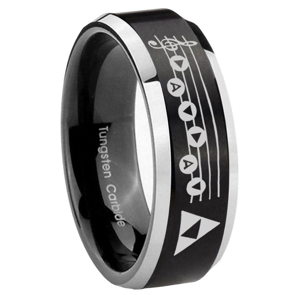 8MM Ocarina Songs Zelda Beveled Two Tone Black Tungsten Wedding Band