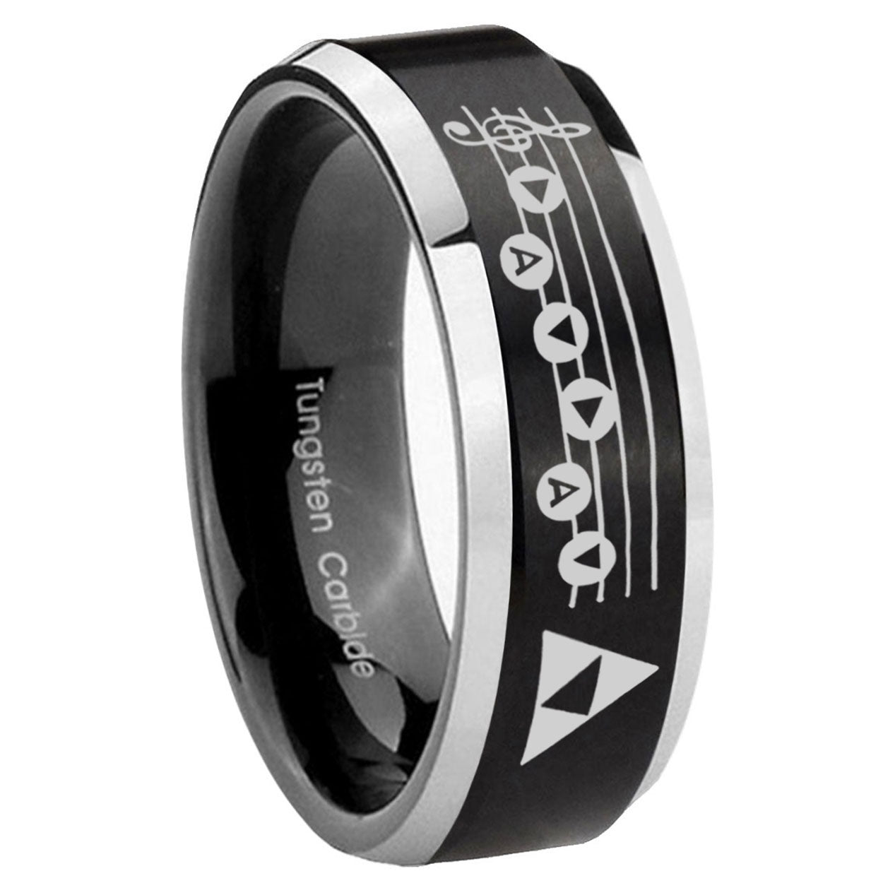 8MM Ocarina Songs Zelda Beveled Two Tone Black Tungsten Wedding Band