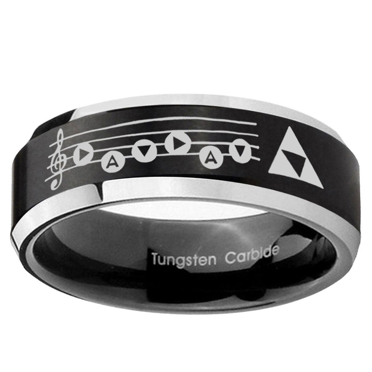 5MM Ocarina Songs Zelda Beveled Two Tone Black Tungsten Wedding Band