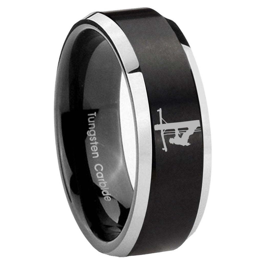 8MM Lineman Symbol Beveled Two Tone Black Tungsten Wedding Band