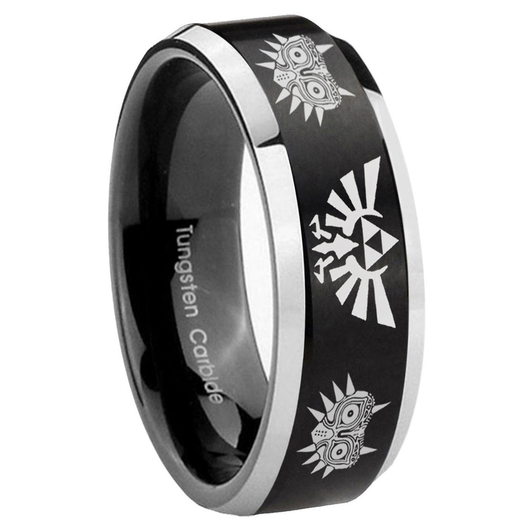 8MM Zelda Majora's Mask Beveled Two Tone Black Tungsten Wedding Band