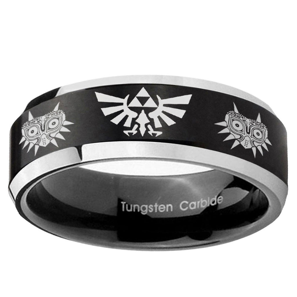 5MM Zelda Majora's Mask Beveled Two Tone Black Tungsten Wedding Band