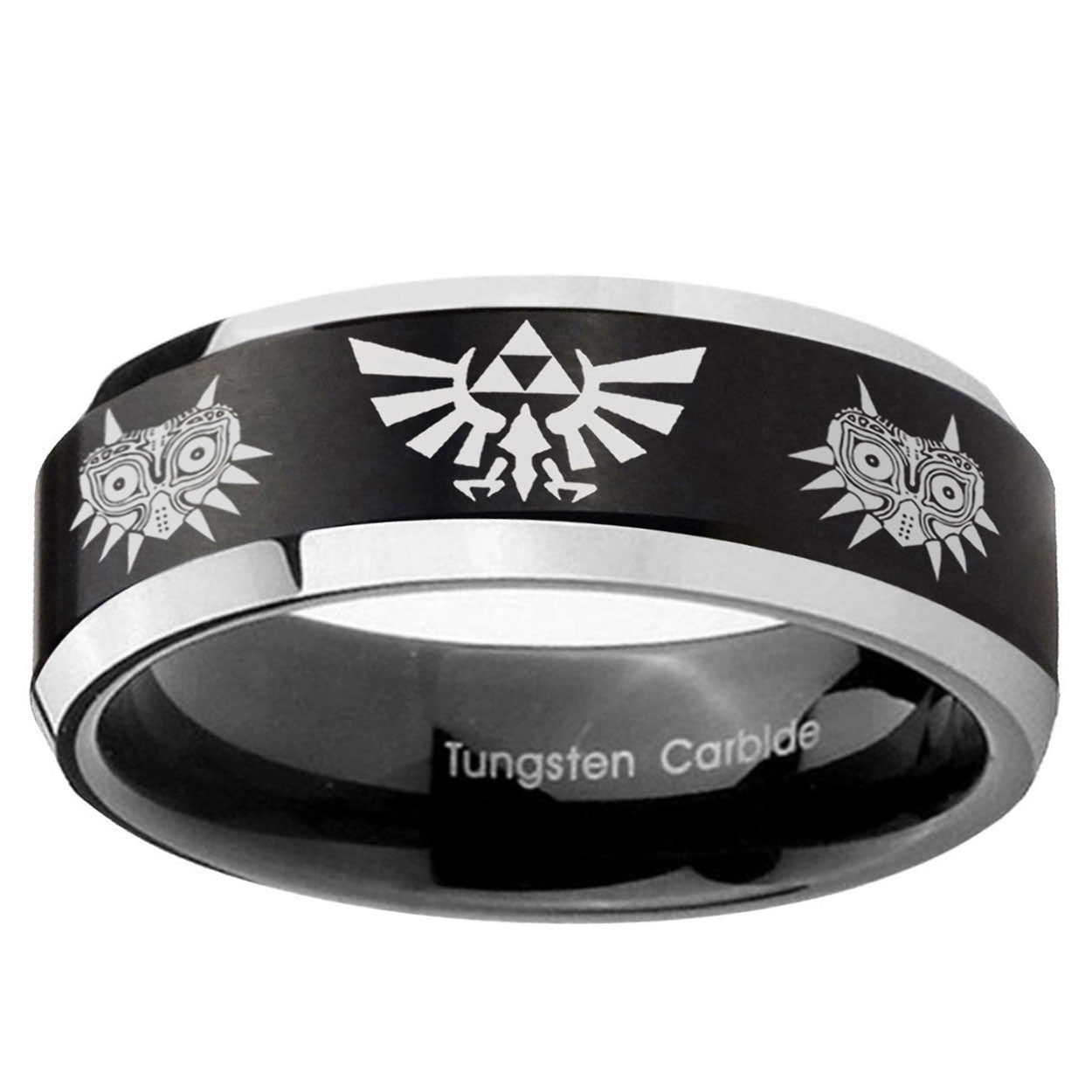 5MM Zelda Majora's Mask Beveled Two Tone Black Tungsten Wedding Band