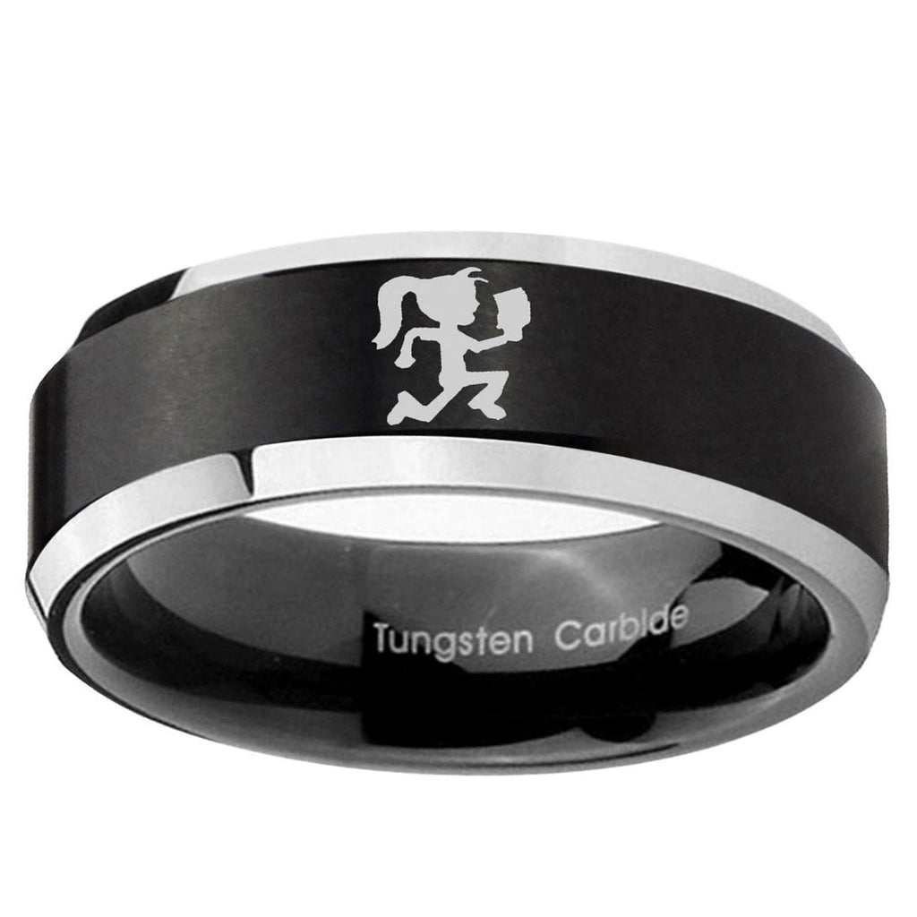 10mm Hatchet Woman Beveled Brush Black 2 Tone Tungsten Ring