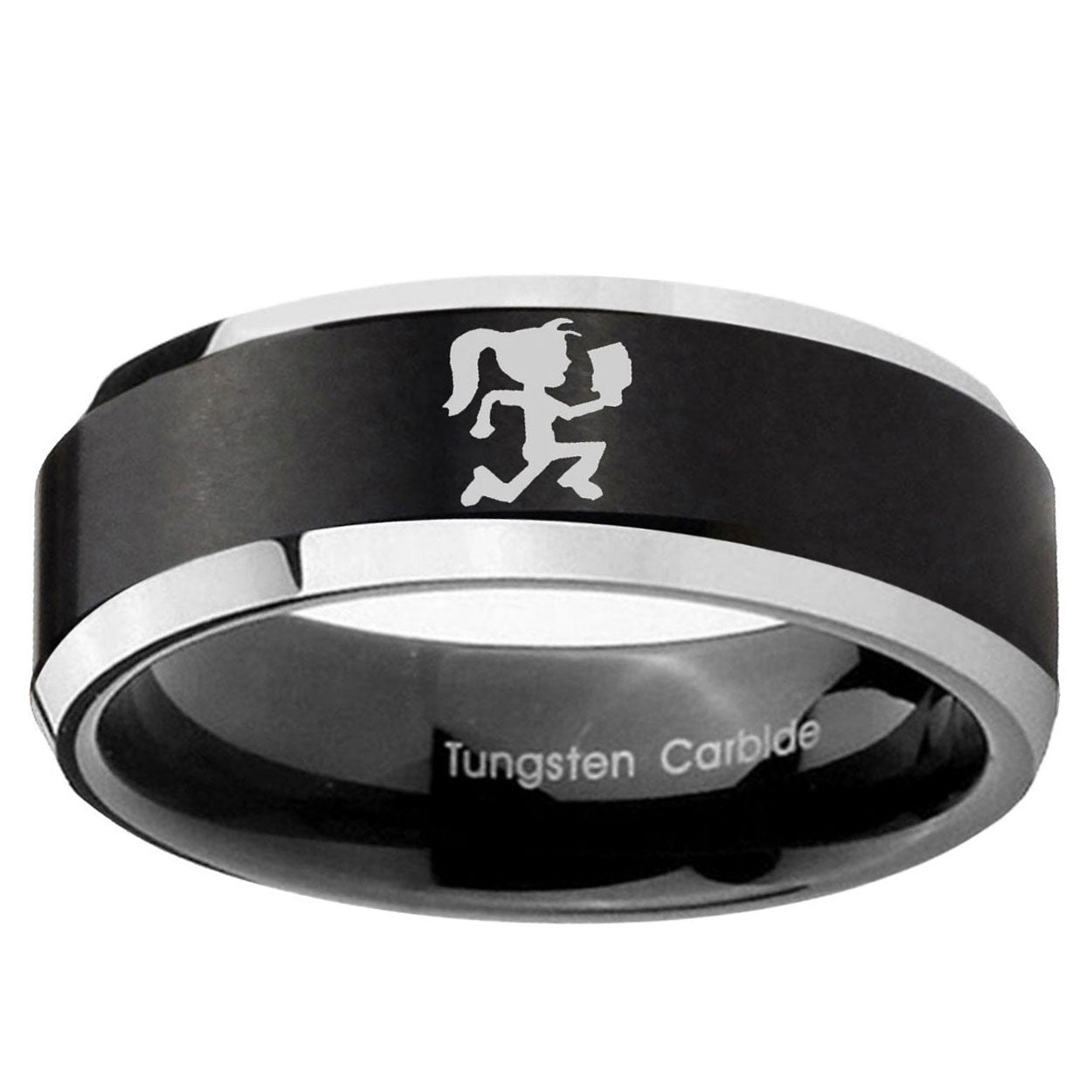 10mm Hatchet Woman Beveled Brush Black 2 Tone Tungsten Ring