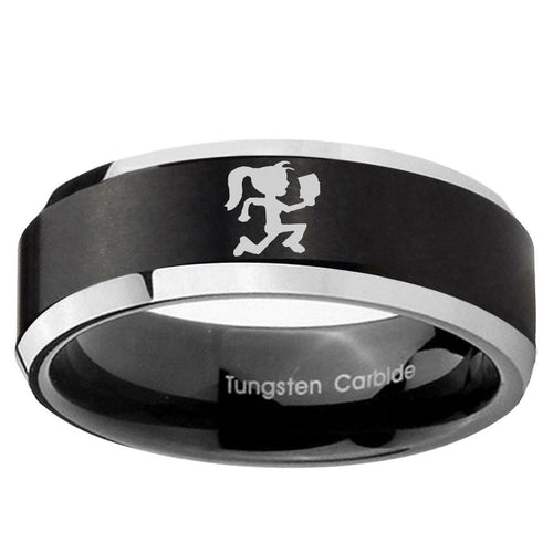 10mm Hatchet Woman Beveled Brush Black 2 Tone Tungsten Ring