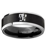 5, 8mm Hatchet Woman Beveled Edge Brush Black 2 ToneTungsten Ring