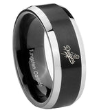 10mm-LA-Dogers-MLB-Baseball-Beveled-Brush-Black-2-Tone-Tungsten-Rings-for-Men