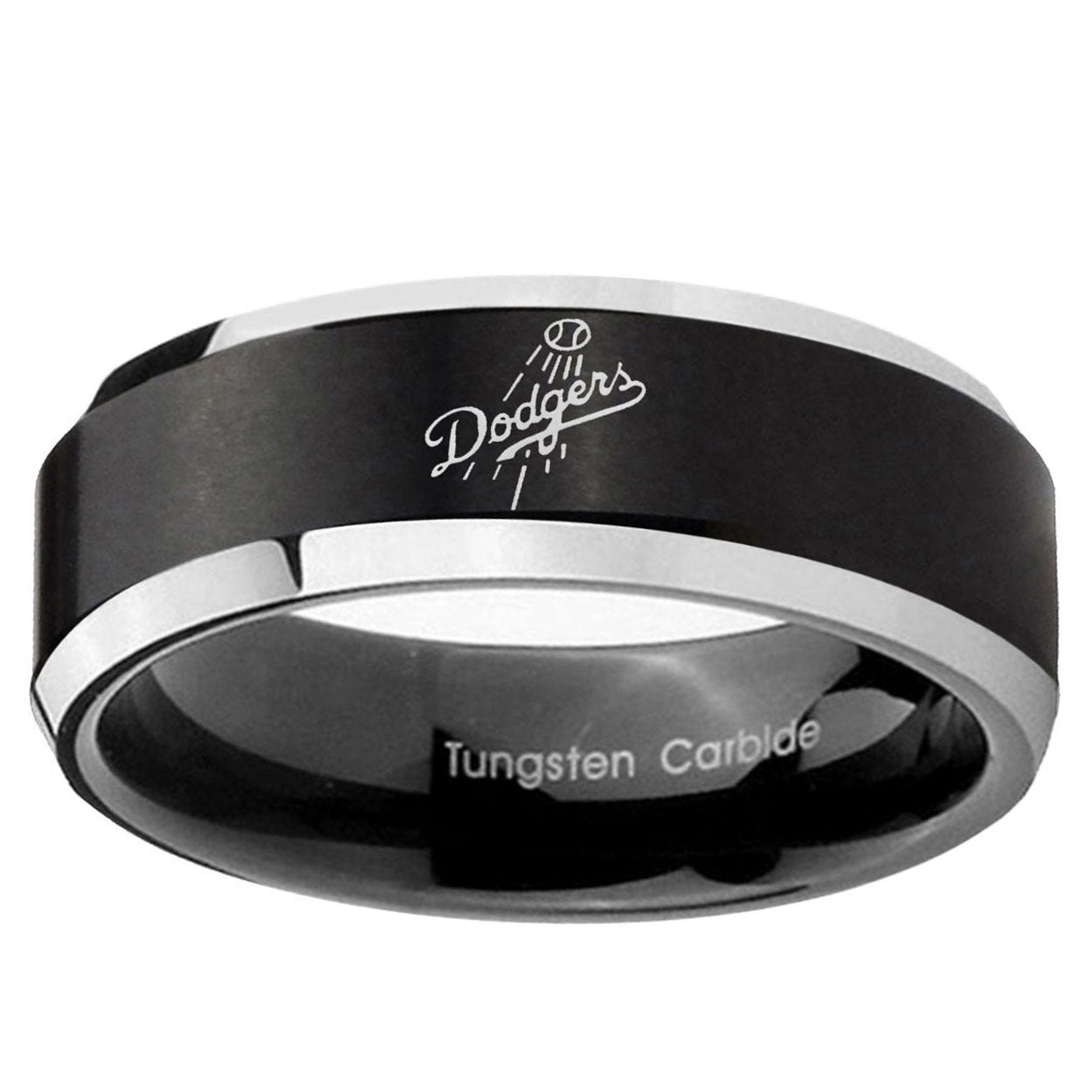 10mm LA Dogers MLB Baseball Beveled Brush Black 2 Tone Tungsten Rings for Men