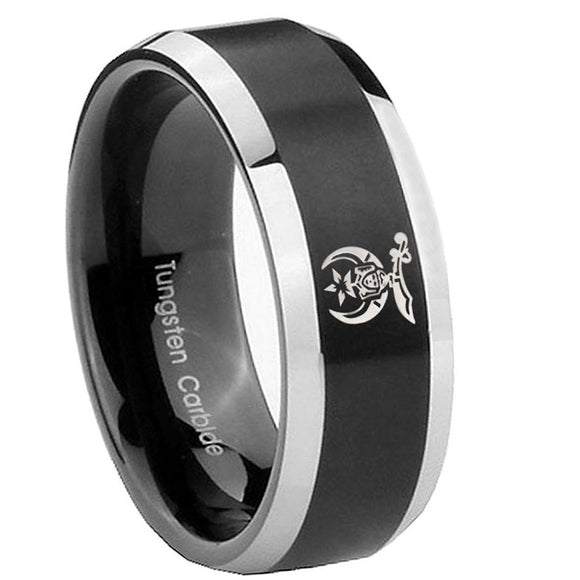 10mm-Masonic-Shriners-Beveled-Brush-Black-2-Tone-Tungsten-Wedding-Band-Ring