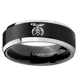 10mm Masonic Shriners Beveled Brush Black 2 Tone Tungsten Ring