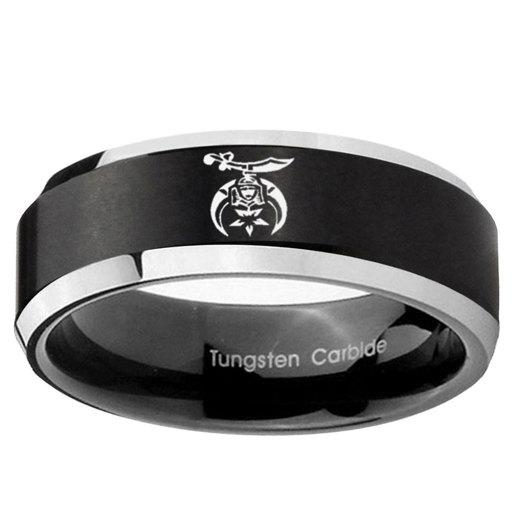 5MM Masonic Shriners Beveled Two Tone Black Tungsten Engravable Ring