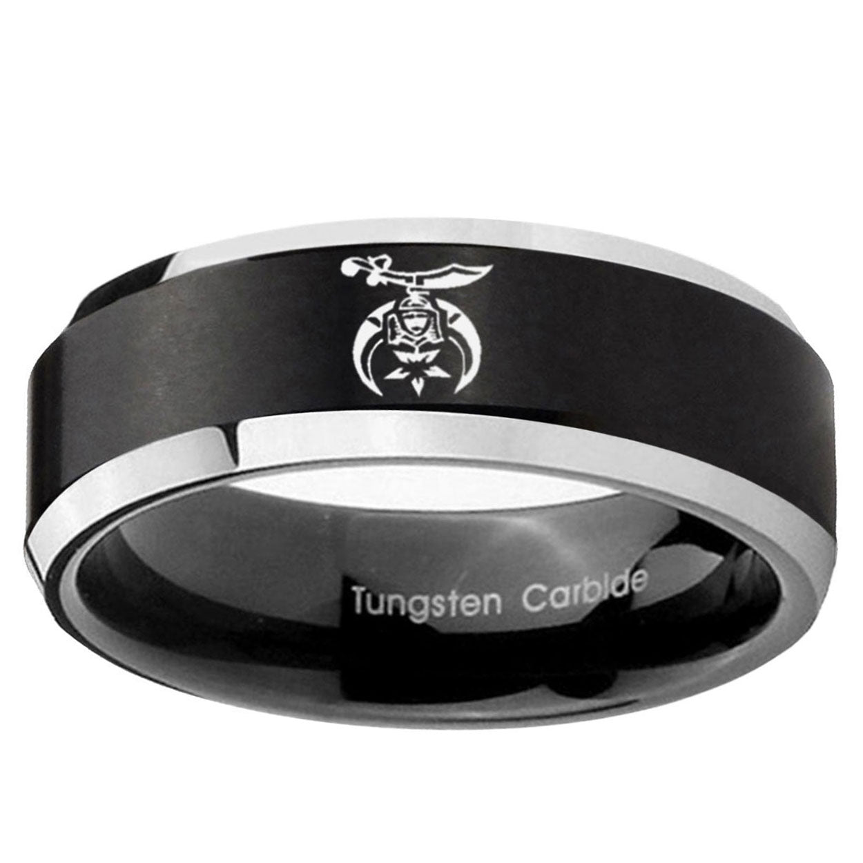 5MM Masonic Shriners Beveled Two Tone Black Tungsten Engravable Ring