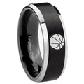 10mm Basketball Beveled Edges Brush Black 2 Tone Tungsten Carbide Rings for Men