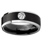 5, 8mm Basketball Beveled Edge Brush Black 2 Tone Tungsten Ring