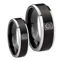 Army Airborn Beveled Brush Black 2 Tone Tungsten Bridal Band Set