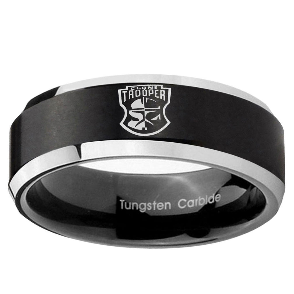 10mm Clone Trooper Beveled Brush Black 2 Tone Tungsten Bands Ring