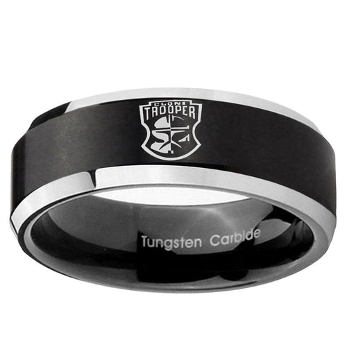 10mm Clone Trooper Beveled Brush Black 2 Tone Tungsten Bands Ring