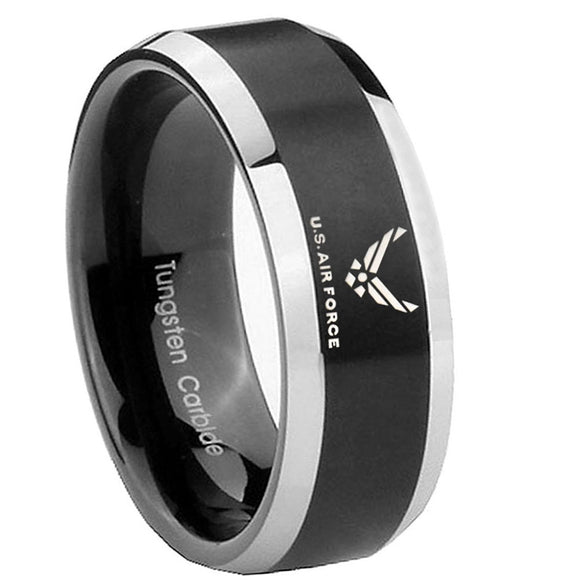 10mm-Beveled-US-Air-Force-Satin-Black-Two-Tone-Tungsten-Carbide-Men's-Ring