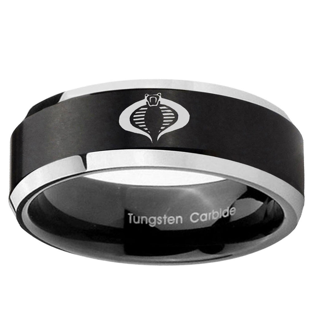 10mm Cobra Beveled Edge Brush Black 2 Tone Tungsten Ring