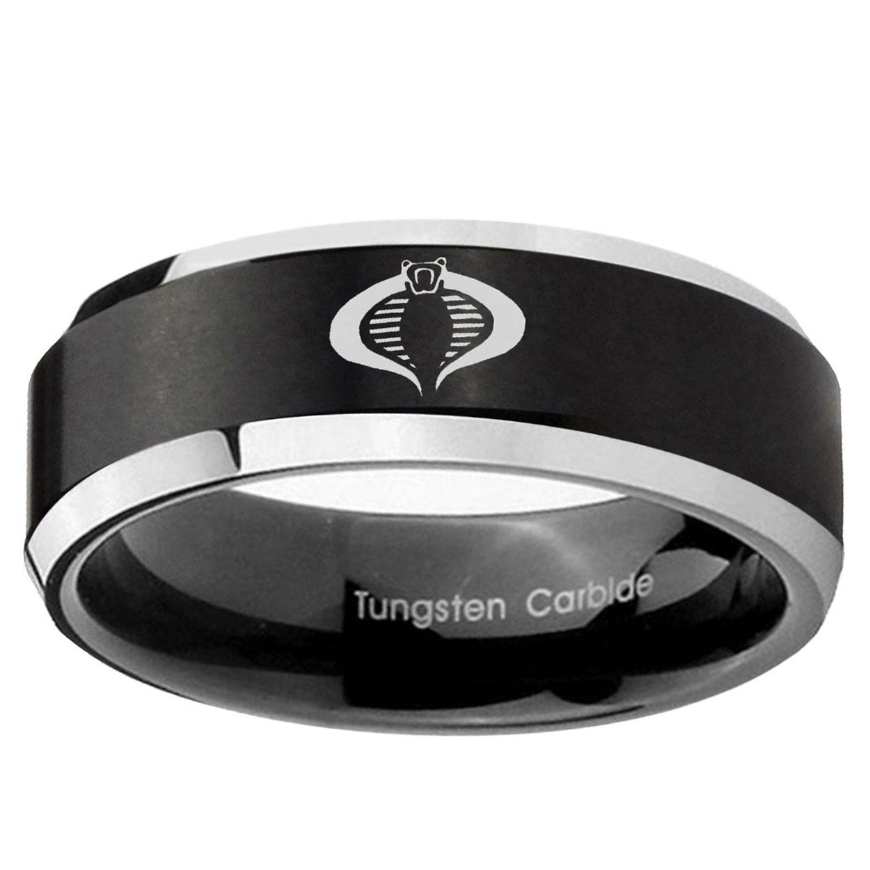 10mm Cobra Beveled Edge Brush Black 2 Tone Tungsten Ring