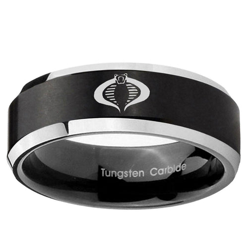 10mm Cobra Beveled Edge Brush Black 2 Tone Tungsten Ring