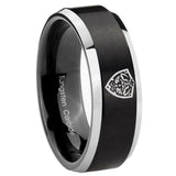 His Hers Zelda Hylian Shield Beveled Brush Black 2 Tone Tungsten Promise Ring Set