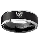 5, 8mm Zelda Hylian Shield Beveled Brush Black 2 Tone Tungsten Ring