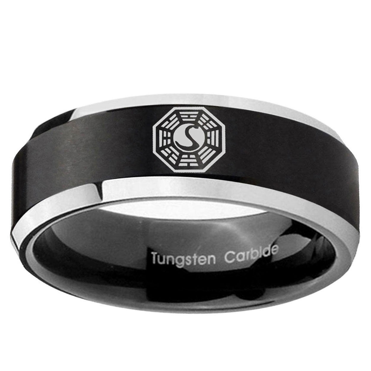 10mm Lost Dharma Beveled Edge Brush Black 2 Tone Tungsten Custom Ring for Men