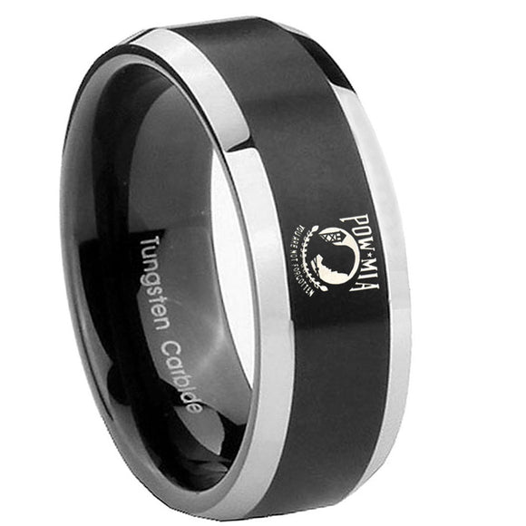 10mm-Military-Pow-Beveled-Edges-Brush-Black-2-Tone-Tungsten-Engagement-Ring