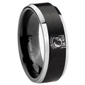 10mm Military Pow Beveled Edges Brush Black 2 Tone Tungsten Engagement Ring