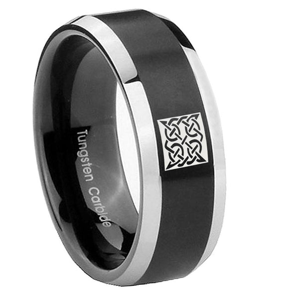 10mm-Celtic-Design-Beveled-Edges-Brush-Black-2-Tone-Tungsten-Wedding-Bands-Ring