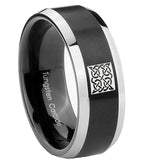 10mm-Celtic-Design-Beveled-Edges-Brush-Black-2-Tone-Tungsten-Wedding-Bands-Ring