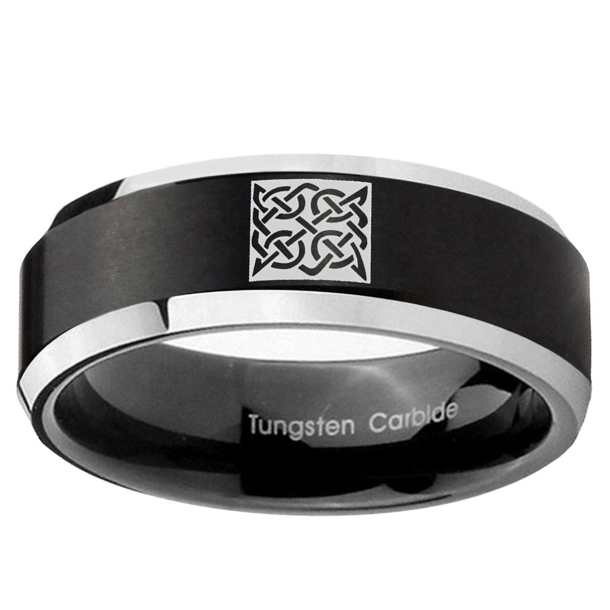 5MM Celtic Design Beveled Two Tone Black Tungsten Promise Ring Guys