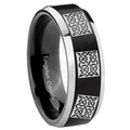 10mm Multiple Celtic Beveled Brush Black 2 Tone Tungsten Wedding Engagement Ring