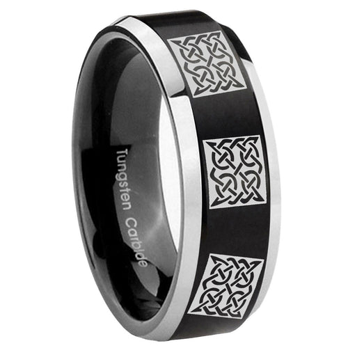 10mm Multiple Celtic Beveled Brush Black 2 Tone Tungsten Wedding Engagement Ring