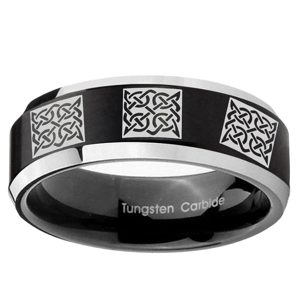 5MM Multiple Celtic Beveled Two Tone Black Tungsten Mens Ring