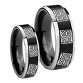 Multiple Celtic Beveled Brush Black 2 Tone Tungsten Bridal Set Ring