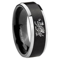 10mm Dragon Beveled Edges Brush Black 2 Tone Tungsten Carbide Engraved Ring