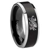 His Hers Dragon Beveled Edges Brush Black 2 Tone Tungsten Wedding Band Ring Set