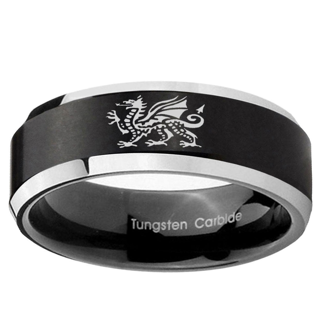 5MM Dragon Beveled Two Tone Black Tungsten Promise Ring For Men